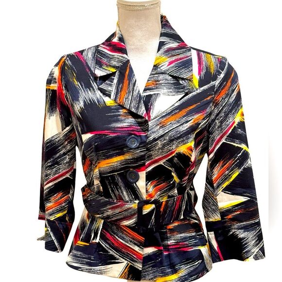 NWOT Adrienne Vittadini Brushstroke Print Belted Blazer. Size 8 Petite - Picture 1 of 10